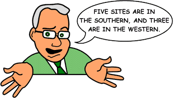 Answer: 'Five site are in the southern hemisphere, three in the western hemisphere.'