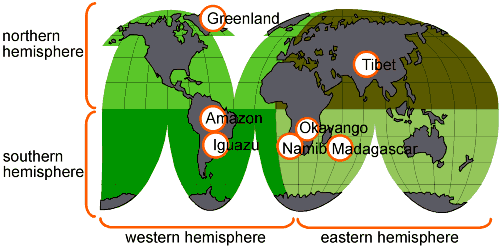 a map interpretation of  the world's hemispheres